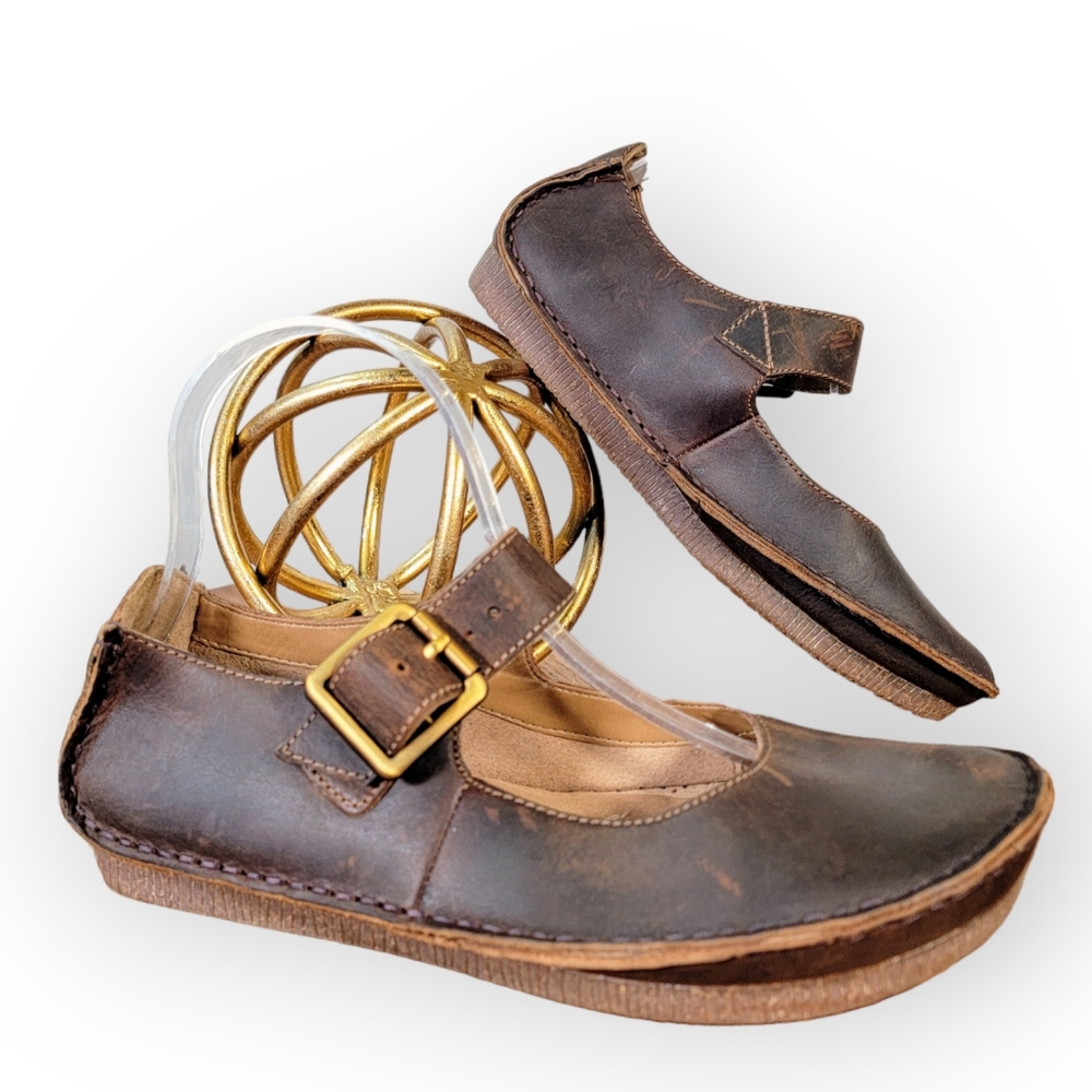 Clarks Janey June Brown Leather Mary Jane Flats Size 7